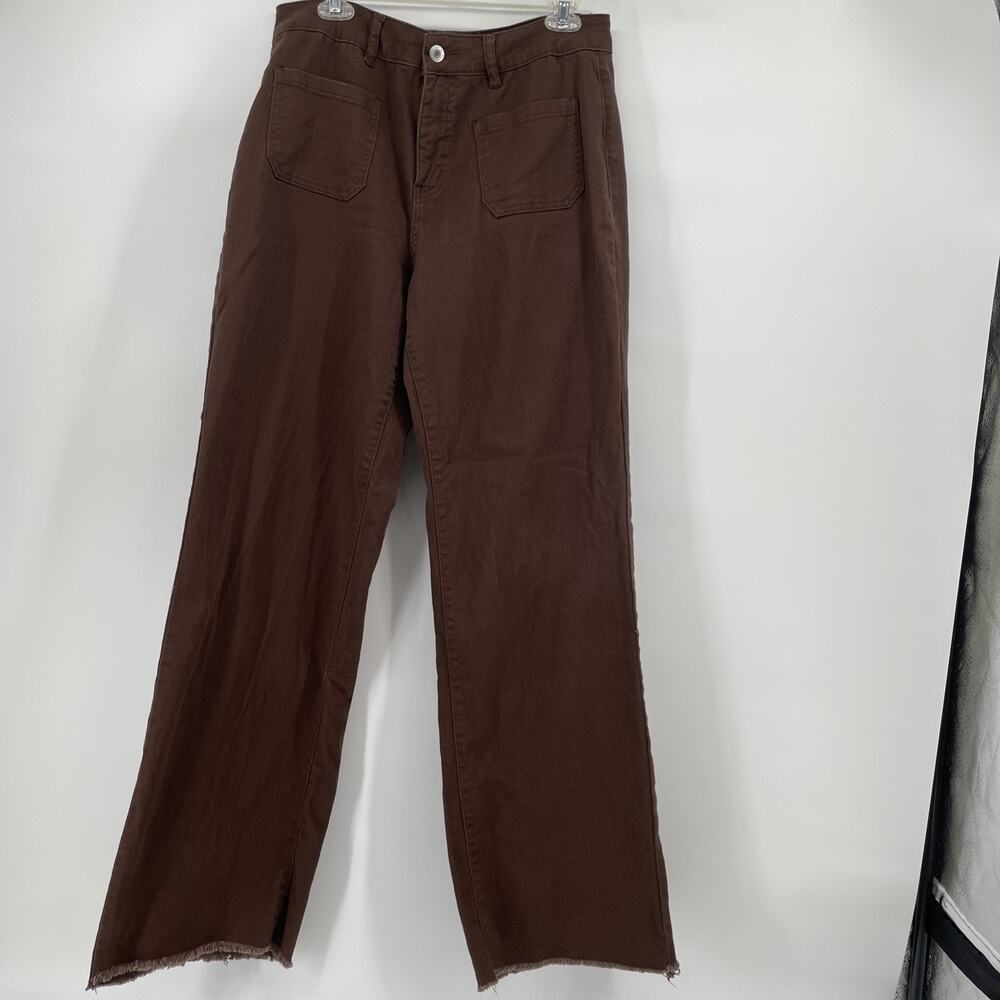 Royalty For Me Women’s Pants Size 12 Front Pockets Brown Raw Edge Hem Wide Leg